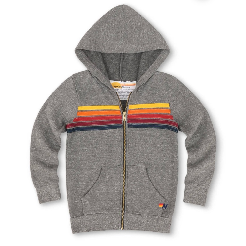 Aviator Nation KID'S 5 STRIPE HOODIE - HEATHER GREY
